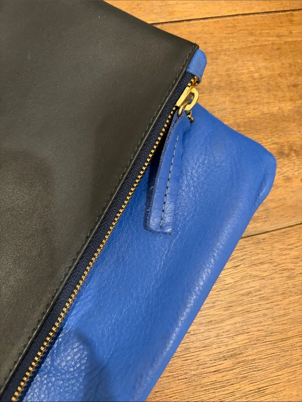 Two-Tone Black and Blue Fold-Over Clutch